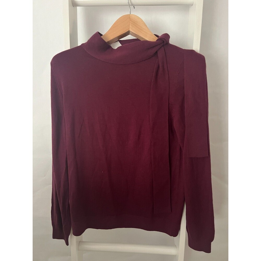 Ann Taylor Knit Pullover Sweater Womens L Dark Red NEW Long Sleeve Tie Soft